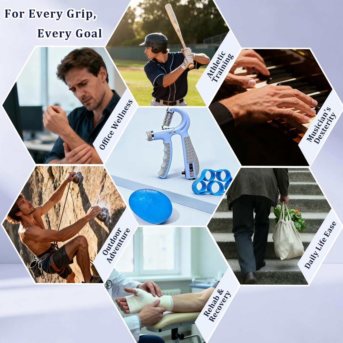 CYFIE Grip Strength Trainer Kit with Adjustable Resistance 10 - 132 Lbs, Forearm Exerciser, Finger Stretcher, Stress Ball, Forearm Strengthener for Workout wuth Storage Bag, Muscle Building and Recovery