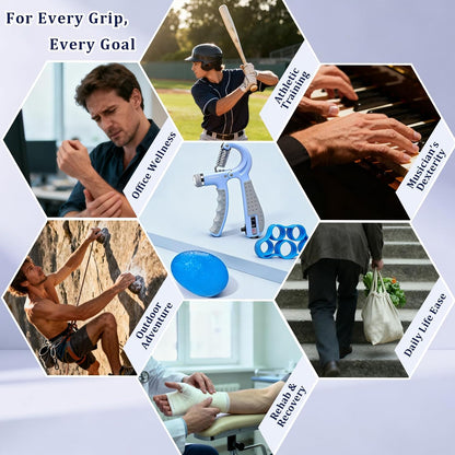 CYFIE Grip Strength Trainer Kit with Adjustable Resistance 10 - 132 Lbs, Forearm Exerciser, Finger Stretcher, Stress Ball, Forearm Strengthener for Workout wuth Storage Bag, Muscle Building and Recovery