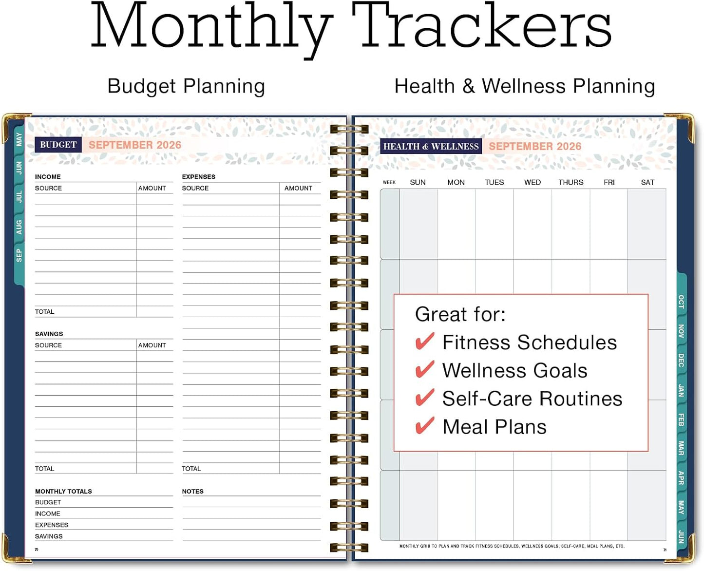 FAMILY PLANNER ORGANIZER – 8.5" x 11" Weekly & Monthly Calendar (May 2026-Jun 2027). 5+ People, Meal Planning, Budgeting, Habit Tracker – Hardcover, Household Schedule Organizer for Parents, Kids, & Caregivers (Navy Gold Numbers)