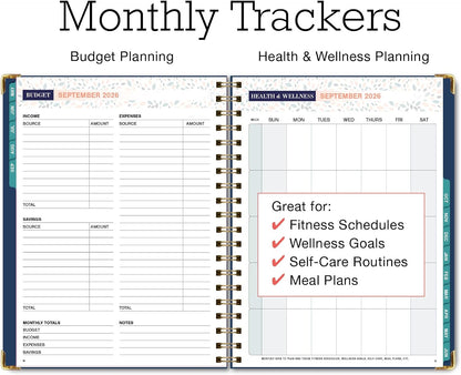 FAMILY PLANNER ORGANIZER – 8.5" x 11" Weekly & Monthly Calendar (May 2026-Jun 2027). 5+ People, Meal Planning, Budgeting, Habit Tracker – Hardcover, Household Schedule Organizer for Parents, Kids, & Caregivers (Navy Gold Numbers)