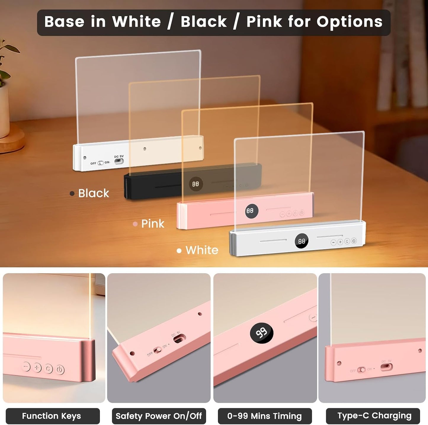 easuntec Book Light, Rechargeable Reading Light with Eye Protection - 3 Color Temps Timer Dimmable, Book Lights for Reading at Night, Flat Book Lights Gifts for Book Lovers Students Readers (Black)