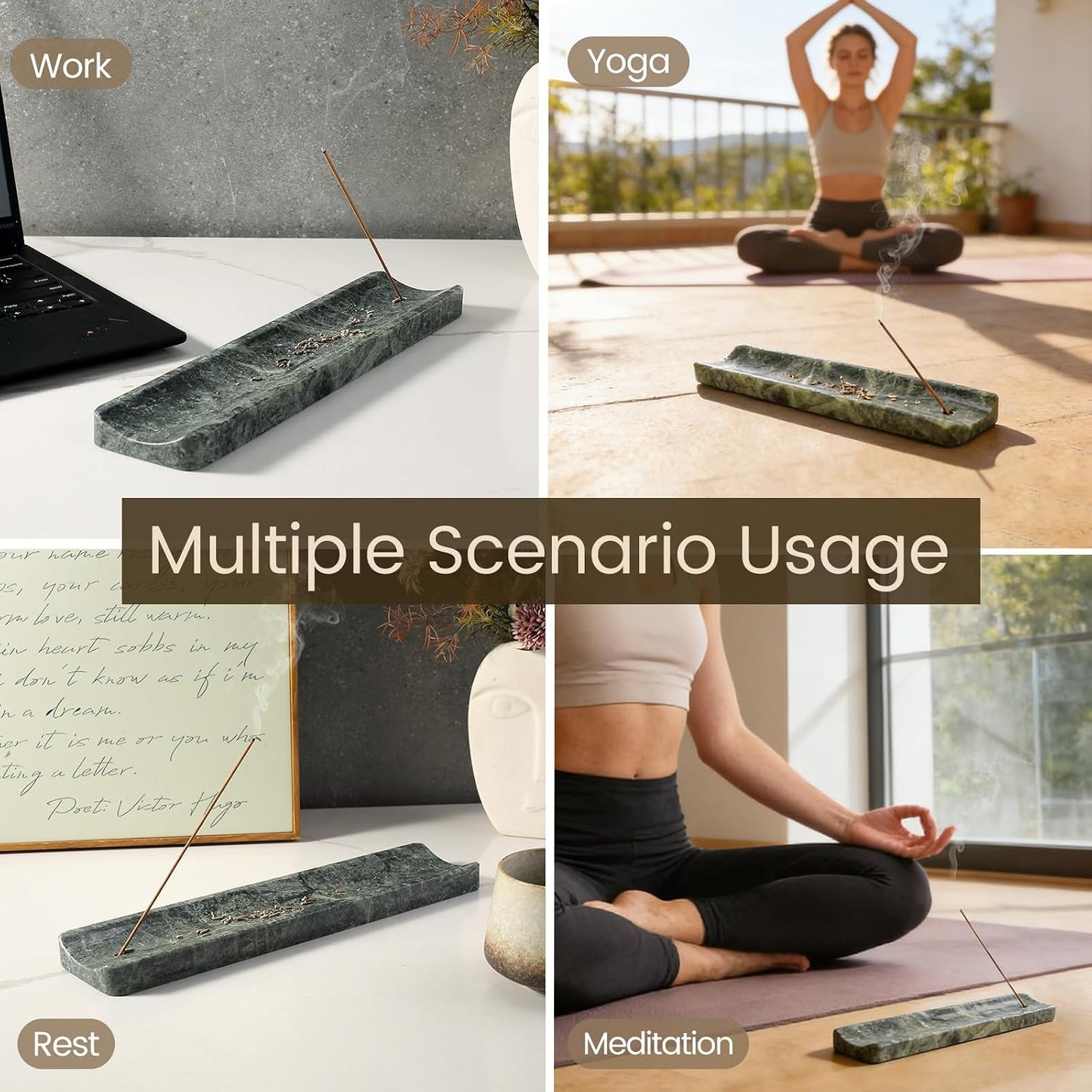 Koville Marble Incense Holder, Incense Holder for Sticks, Incense Sticks Holder Ash Catcher for Meditation Yoga SPA, Natural Stone Incense Burner, Home Table Decor (Grey)