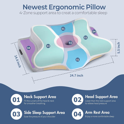 Cervical Neck Pillow for Pain Relief - Ergonomic Side Sleeper Pillow for Neck Support, Cooling Memory Foam Pillows, Contour Pillow Orthopedic Bed Pillow for Back Stomach Sleepers (Dark Grey)