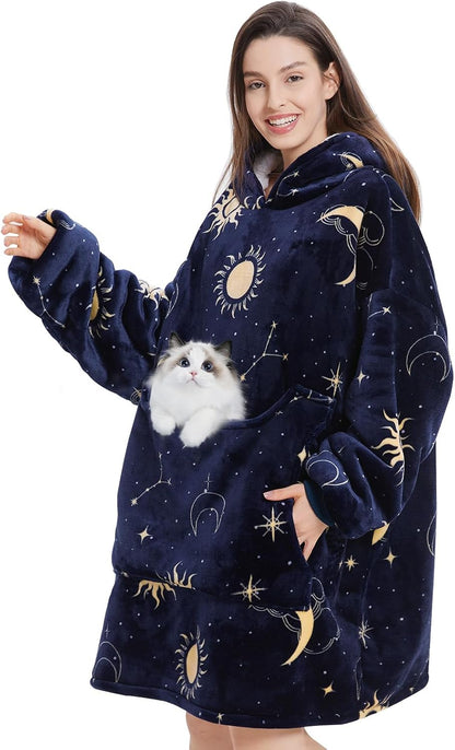 Aemilas Wearable Blanket Hoodie - Warm Sherpa Blanket Sweatshirt as Gifts for Adult Women Mom Men, One Size Fits All