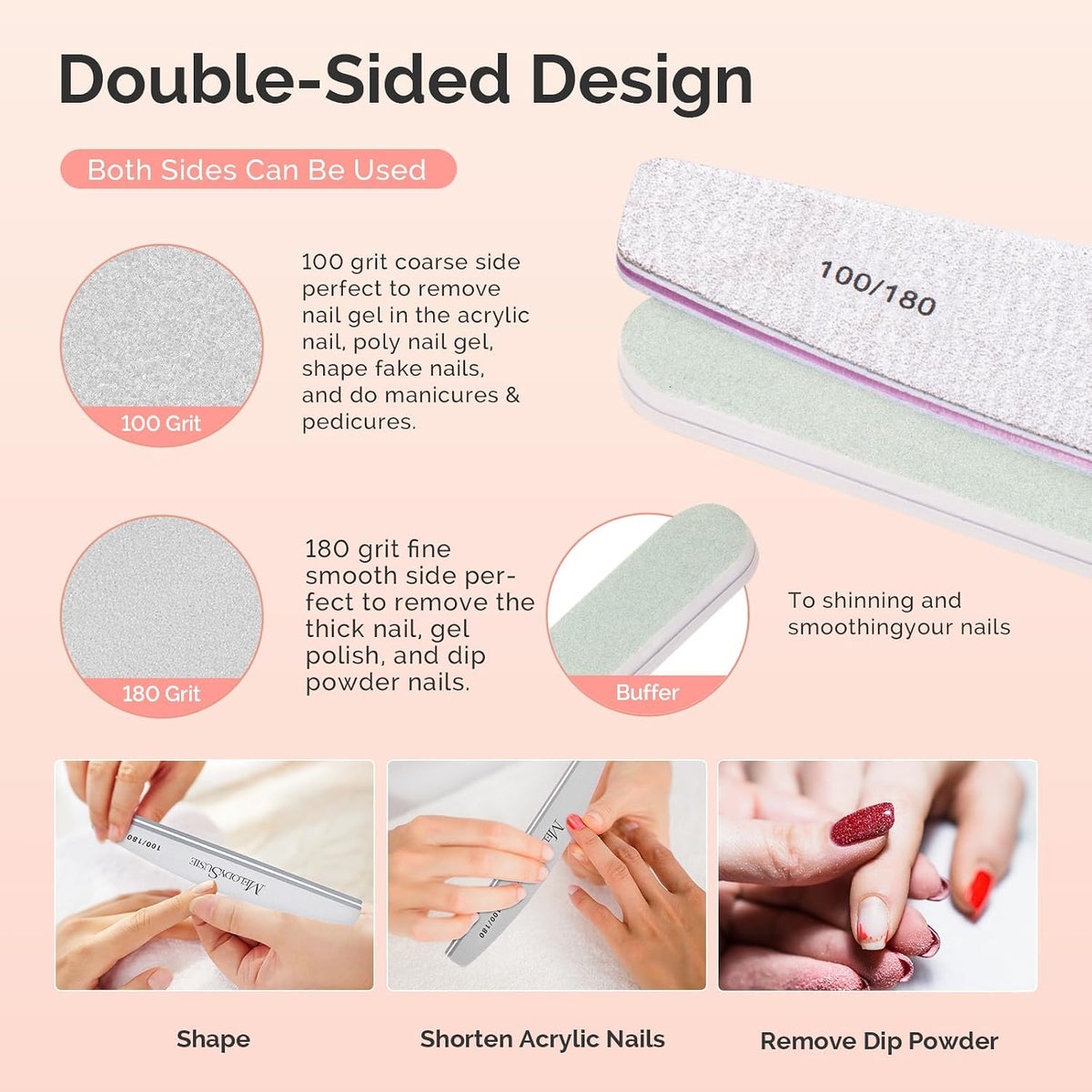 MelodySusie 16Pcs Professional Nail Buffer Kit,Nail Files and Buffers,Nail Buffer Block,Nail Brush, Nail File Buffers Kit for Natural Nails,DIY,Home Use,Salon（100/180 Grit）