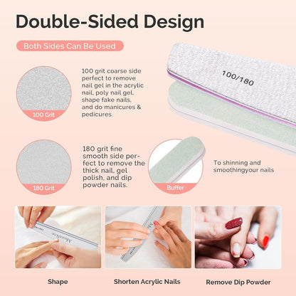 MelodySusie 16Pcs Professional Nail Buffer Kit,Nail Files and Buffers,Nail Buffer Block,Nail Brush, Nail File Buffers Kit for Natural Nails,DIY,Home Use,Salon（100/180 Grit）