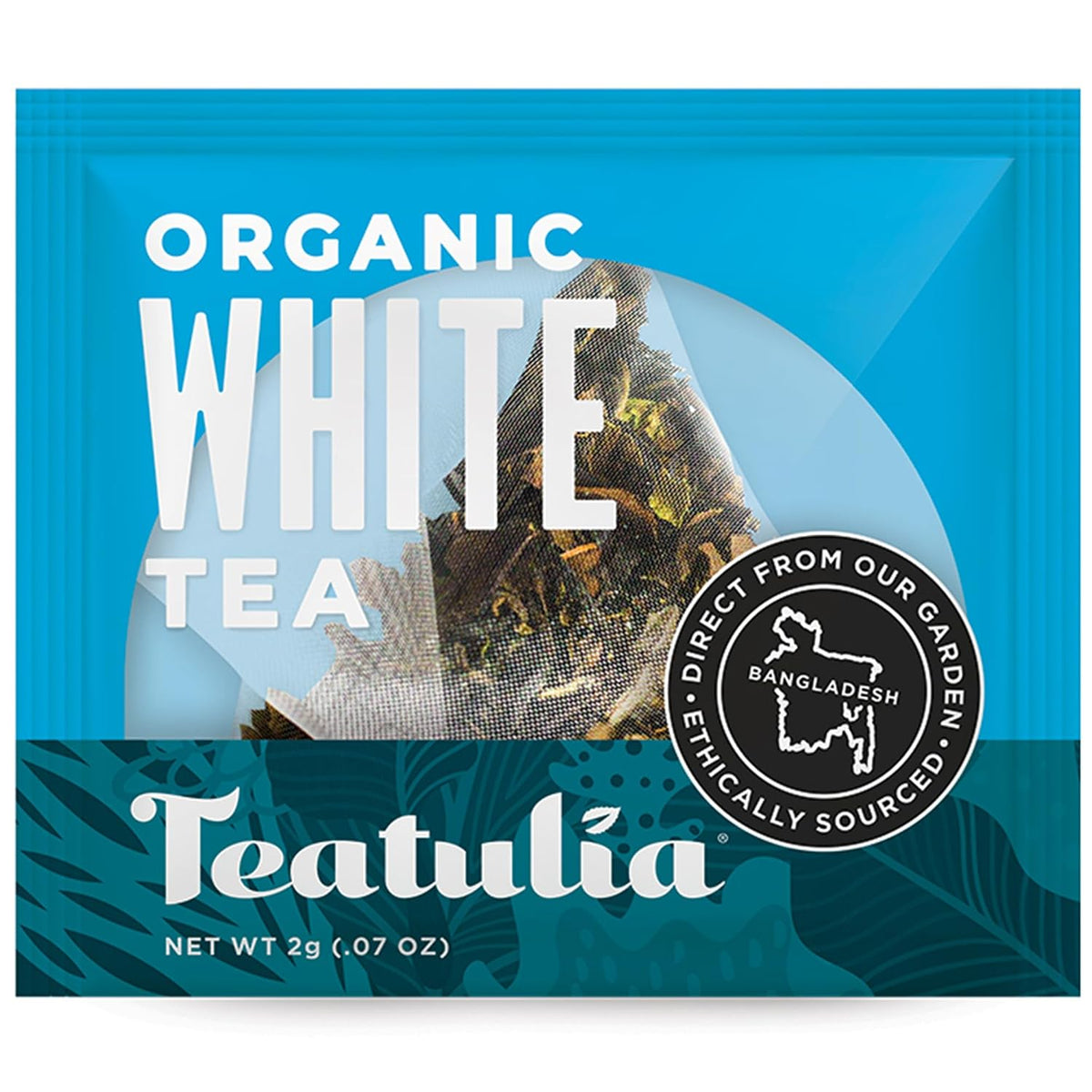 Teatulia Organic White Tea Bags (50 Wrapped Pyramid Sachet Teabags) Sustainably Grown in Bangladesh