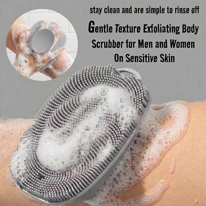 Soft Silicone Body Scrubber, Face Scrubber Silicone, Gentle Texture Exfoliating Body Scrubber for Men and Women On Sensitive Skin, Back Large Suction Cup for Easy Dry and Store (Blue)