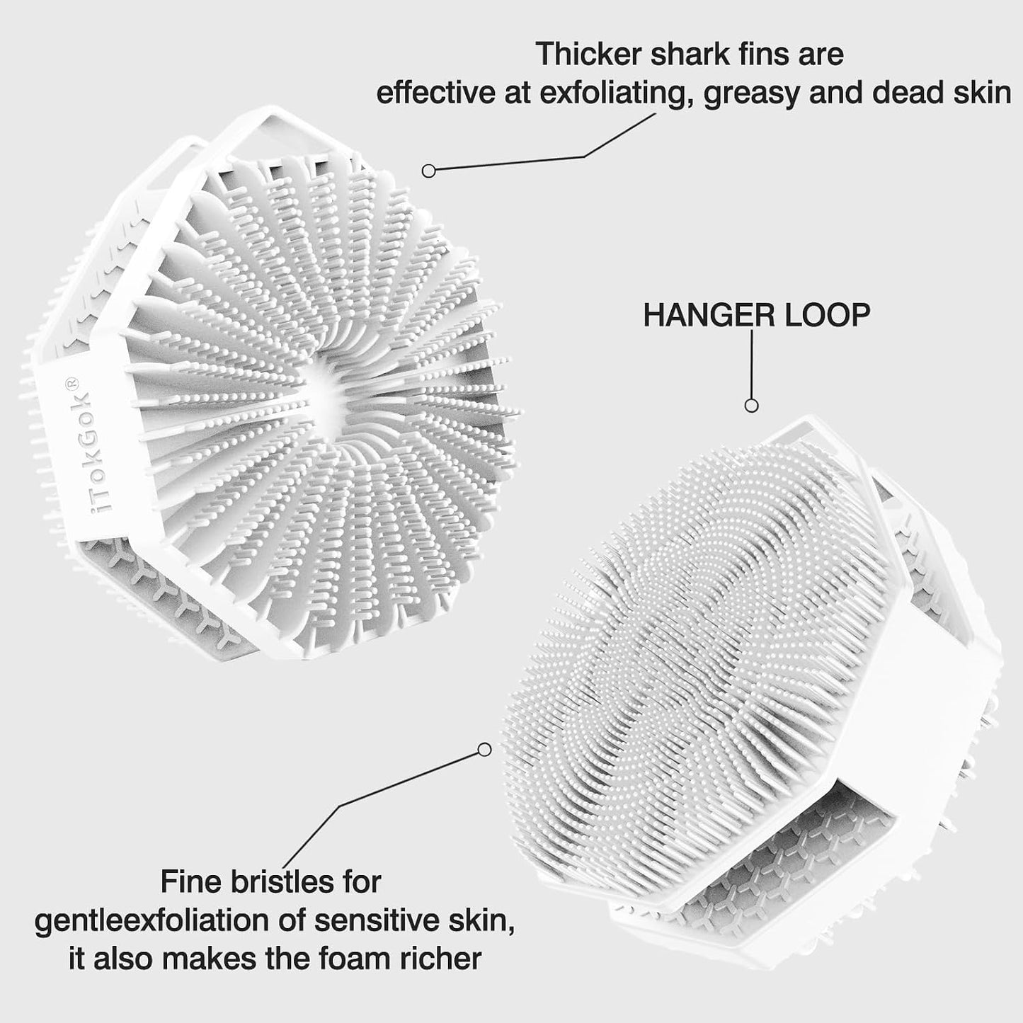 iTokGoK® Premium Silver-Infused Dual-Sided Design 2-in-1 Silicone Body Scrubber for Shower,Body Brush Buffer Scrubber for Men and Women for All Skin, Ergonomic No-Slip Handle, Easy to Clean - Black