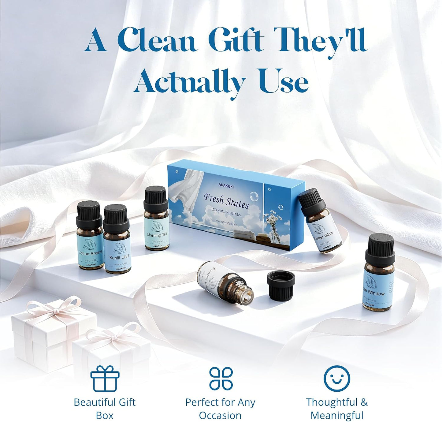 ASAKUKI Essential Oils for Diffuser –6 Mood Essential Oil Blends (Breathe, Uplift, Sensual, Balance, Unwind, Rest) for Morning to Night Rituals, Home & Daily Use-Thoughtful Gift