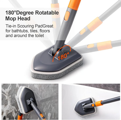 CLEANHOME Tile Tub Scrubber Brush with 3 Different Function Cleaning Heads and 56" Extendable Long Handle-No Scratch Shower Scrubber for Cleaning Bathroom Kitchen Toilet Wall,Bathtub,Sink,Grey