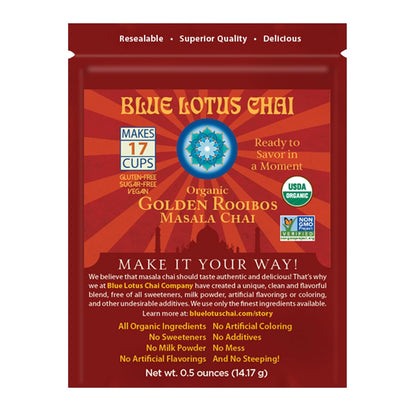Blue Lotus Chai - Golden Masala Flavor Chai - Makes 100 Cups - 3 Ounce Masala Spiced Chai Powder with Organic Spices - Instant Indian Tea No Steeping - No Gluten