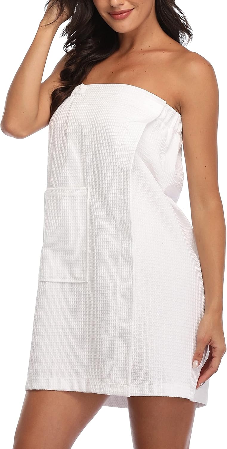sunshinemall Women's Lightweight Bath Shower Wrap Waffle Spa Robes Bathrobe Quick Dry Cover Up with Adjustable Closure