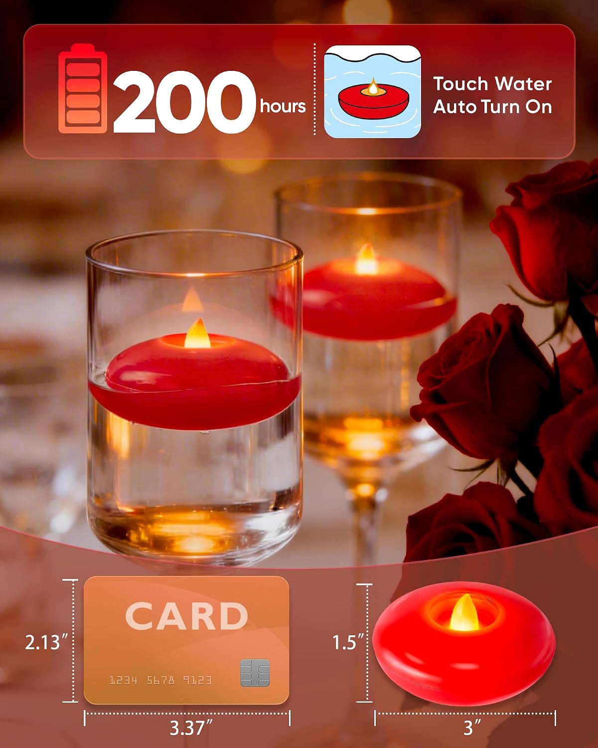 Homemory 24 Pack 3” Flameless Led Floating Candles, 200 Hour White Battery Operate Waterproof Tealights for Cylinder Vases, Centerpieces at Wedding Decor, Party, Pool