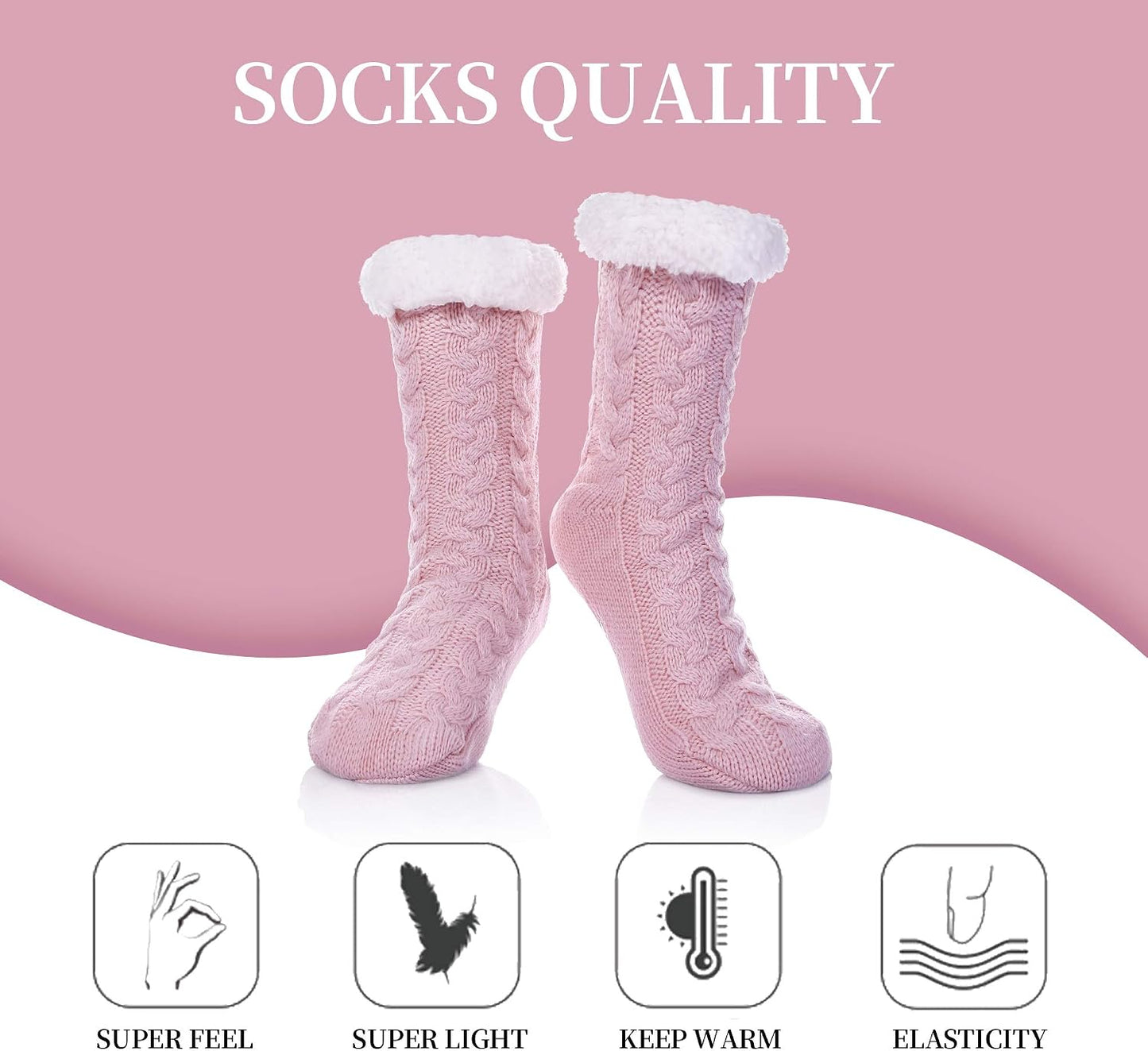 SDBING Women's Winter Super Soft Warm Cozy Fleece Lined Fuzzy Slipper Socks with Grippers