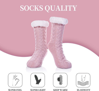 SDBING Women's Winter Super Soft Warm Cozy Fleece Lined Fuzzy Slipper Socks with Grippers