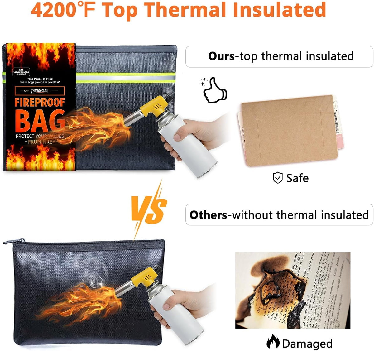 Fireproof Document Bag – 3 Pack (15" x 11", 13" x 9.7", 10.5" x 8") Fireproof & Water- proof Document Organizer | Document Holder with Zipper Secure for Cash, Passports, Check& More