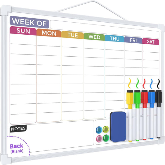 MaxGear Weekly Calendar Dry Erase Board, 16" x 12" Double-Sided Whiteboard