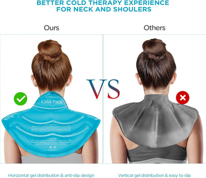 Comfytemp Large Ice Pack for Neck Shoulders Upper Back Pain Relief with Straps, Reusable Gel Ice Wrap Hot Cold Compress Therapy Recovery for Upper Back, Cervical Injuries, Rotator Cuff (Large, Blue)