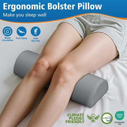SweetSlubr Knee Pillow for Side Sleepers, Half Moon Memory Foam Bolster Pillow for Legs, Ergonomic Design Wedge Elevation Pillow for Side & Back Sleeping, Under Knee Support, Foot, Ankle, Lumbar,White