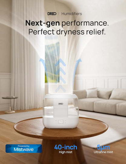 DREO 4L Smart Cool Mist Humidifiers for Bedroom HM311S Black | Top Fill, Quiet Sleep 28 dB, 36H Runtime for large room, Touch/APP/Voice Control, Nightlight, ideal for Baby, Plants, Nursery