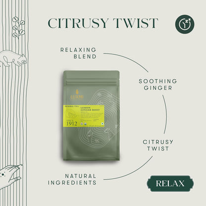 Luxmi Estates Organic Lemon Ginger Root Tea for Digestion & Immunity | Caffeine Free | 50 Biodegradable Teabags (50 cups)