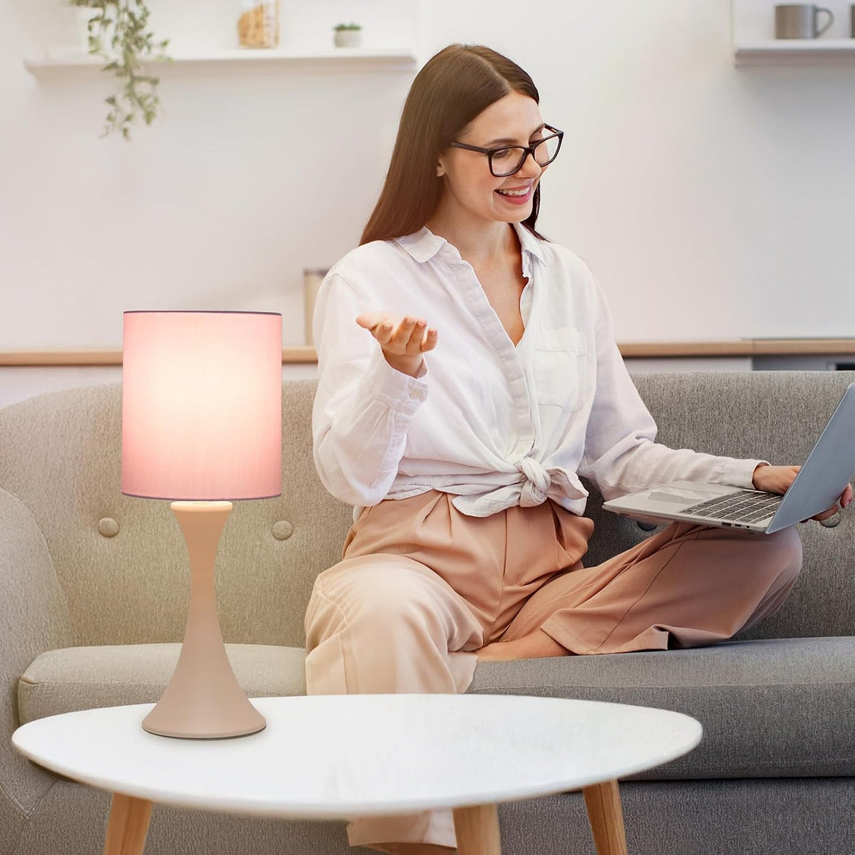 3 Way Touch Control Table Lamp, Dimmable Bedside Desk Lamp with Metal Base Modern Nightstand Lamp Stylish Grey Shade Simple Side Table Lamp for Bedroom, Living Room, Office or Den LED Bulb Included