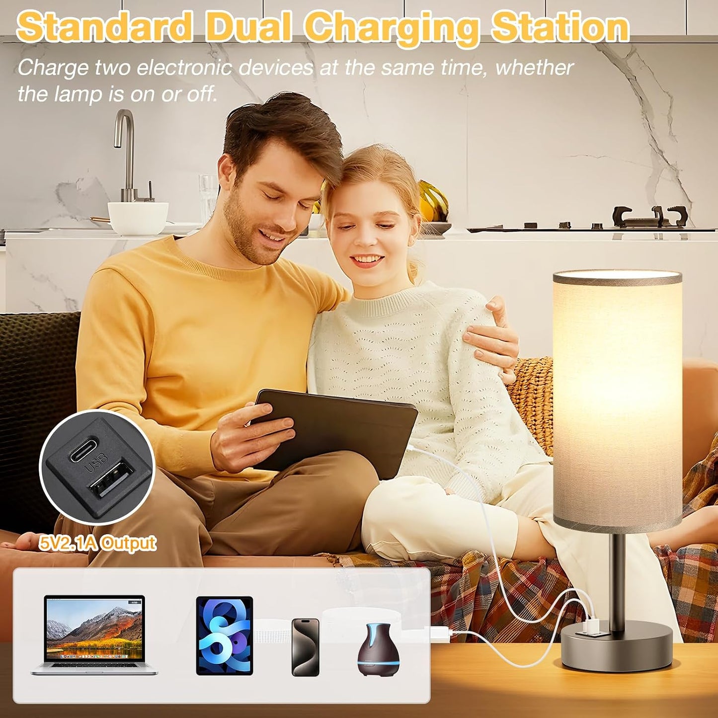Dicoool Touch Bedside Table Lamp with USB - 3 Way Dimmable Wood Lamp for Bedroom Nightstand, Desk Lamp with Charging Station for Dorm, Living Room, Office, Kids Room, Small, 14in
