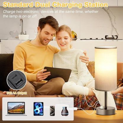 Dicoool Touch Bedside Table Lamp with USB - 3 Way Dimmable Wood Lamp for Bedroom Nightstand, Desk Lamp with Charging Station for Dorm, Living Room, Office, Kids Room, Small, 14in