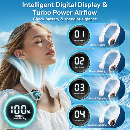𝟐𝟎𝟐𝟔 𝐔𝐩𝐠𝐫𝐚𝐝𝐞 BNBZ Portable Neck Fan,6000mAh Rechargeable Wearable Fan with LED Display,4 Speeds,Up to 15H Runtime,Quiet 360° Airflow Hands-Free Personal Fan for Travel,Work,Gym &Outdoor Use