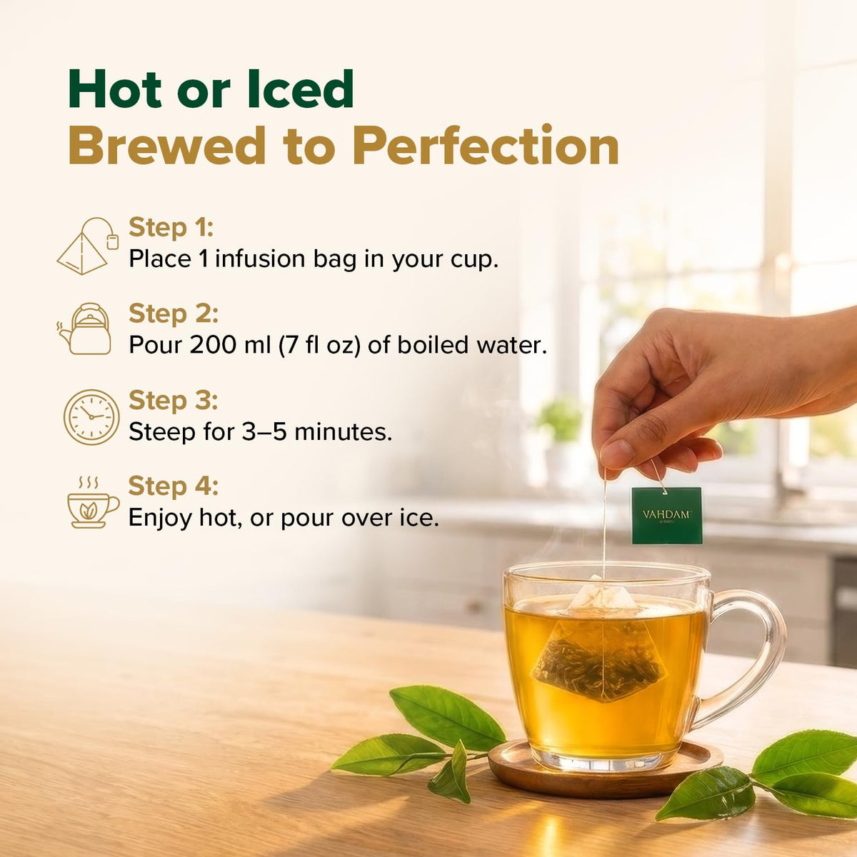 VAHDAM, Organic Himalayan Green Tea (100 Count) High Grown, Non GMO, Gluten Free, Low Caffeine | Earthy & Smooth | Resealable & Plant-Based Pyramid Tea Bags