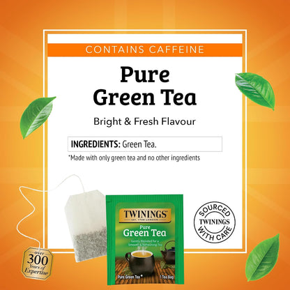 Twinings Pure Green Tea Individually Wrapped Bags, 100 Count (Pack of 1), Smooth & Refreshing, Caffeinated, Enjoy Hot or Iced, 100 Teabags