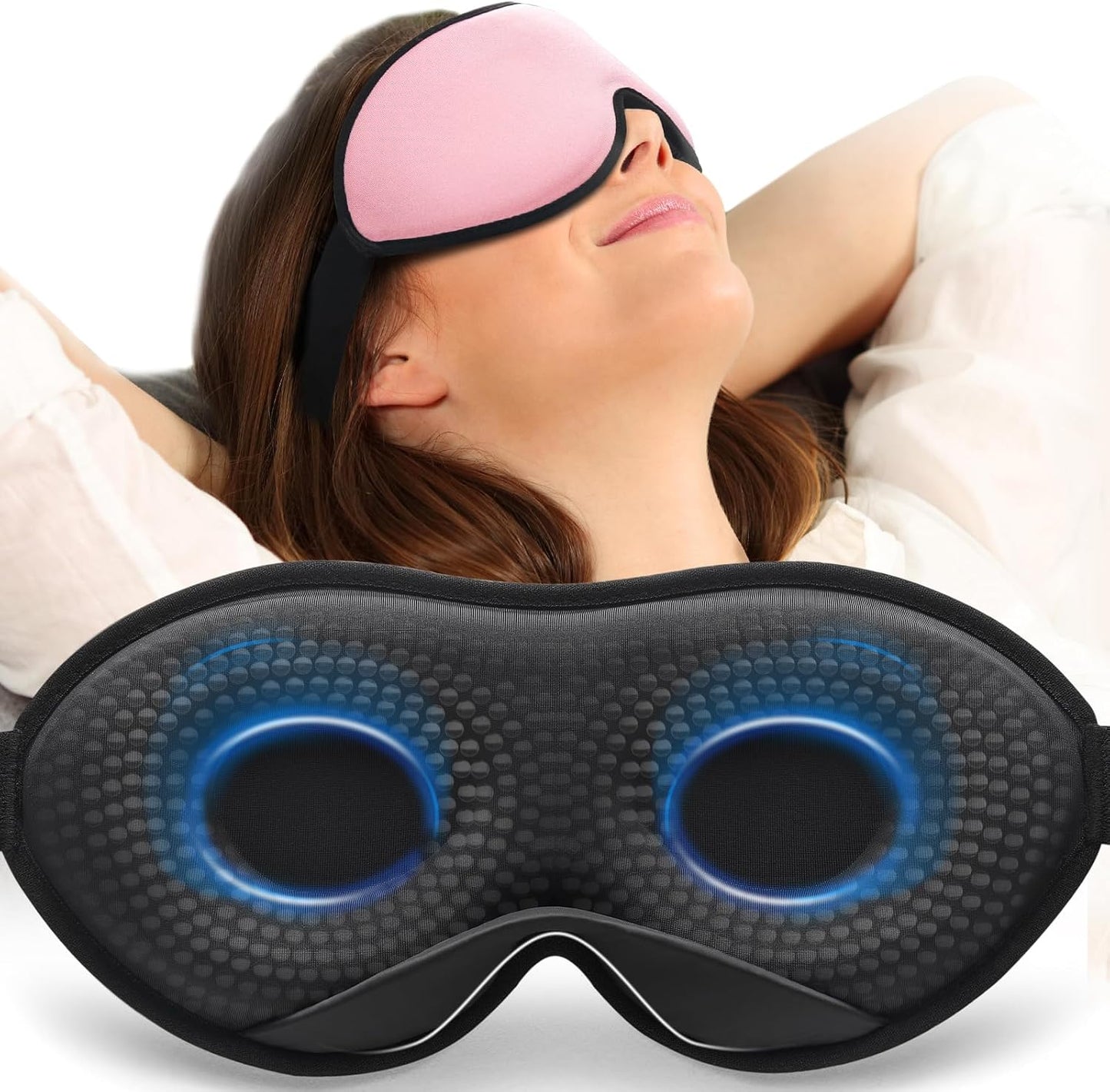 MABAO Weighted Sleep Mask - 100% Blackout Eye Mask for Sleeping for Women Men, 3D Contoured for Lash Extension, Zero Eye Pressure Memory Foam Cover, Soft Gentle Pressure Blindfold for Travel - Black