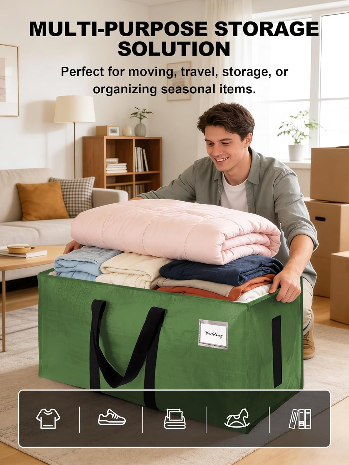 HOMESURE Supports 200lbs Heavy Duty Moving Bags - Strong Zipper & Wrap-Around Handles - Water-Resistant Storage Totes, Durable Alternative to Moving Boxes - - Semi-Transparent