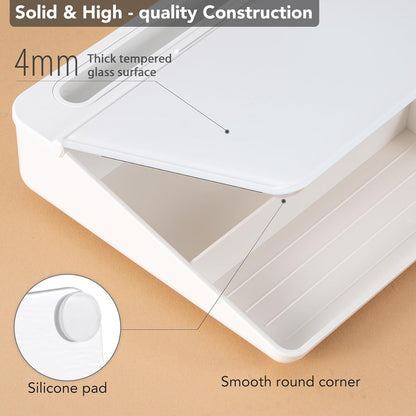 Varhomax Glass Weekly Dry Erase Desk White Board, Desktop to Do List Planner Whiteboard Calendar with Storage Caddy Memo for Home and Office, White