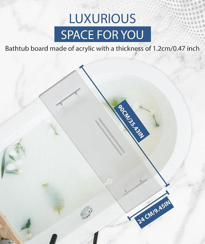 Acrylic Bathtub Tray Bathtub Tray Caddy Bath Tray Table for Tub Luxury Spa with Book and Wine Glass Holder Bathroom Accessories for Decorative Bathtubs, Transparent 31.5inch