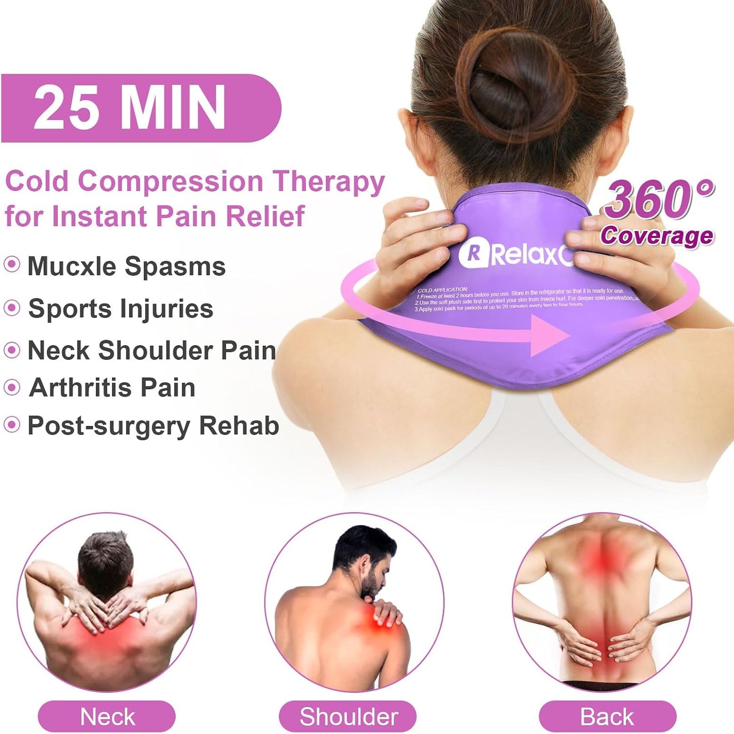 RelaxCoo Neck Ice Pack Wrap, Reusable Gel Ice Pack for Neck Shoulders, Cold Compress Therapy for Pain Relief, Injuries, Swelling, Bruises, Sprains, Inflammation and Cervical Surgery Recovery