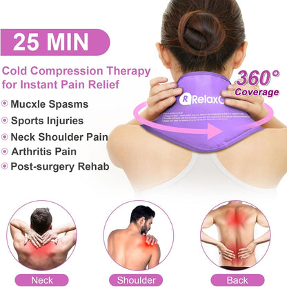 RelaxCoo Neck Ice Pack Wrap, Reusable Gel Ice Pack for Neck Shoulders, Cold Compress Therapy for Pain Relief, Injuries, Swelling, Bruises, Sprains, Inflammation and Cervical Surgery Recovery