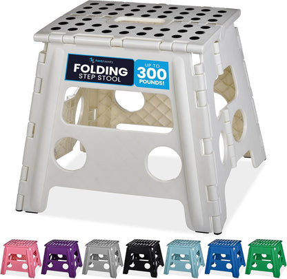 Handy Laundry Folding Step Stool - Sturdy Enough Collapsible Stool to Support Adults - Opens Easy with One Flip - Great for Kitchen, Bathroom or Bedroom (Black - 9 Inch)