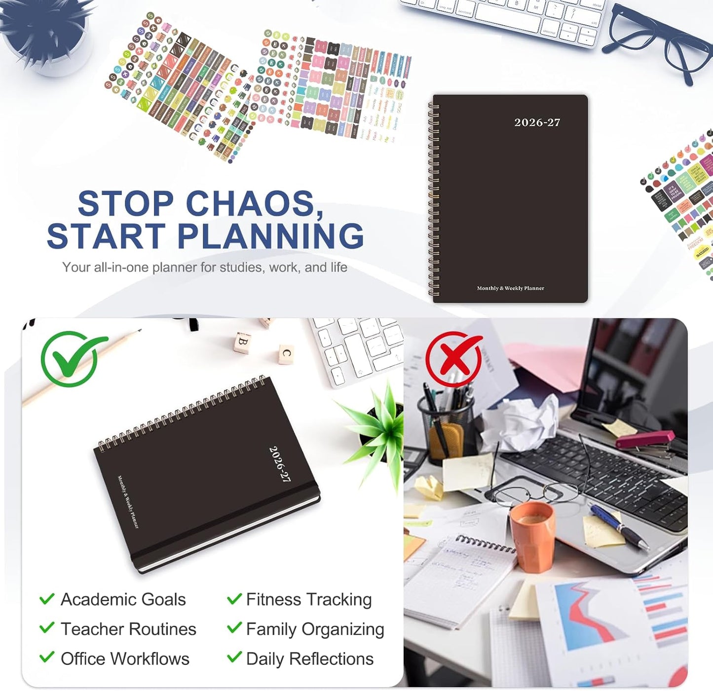 Planner 2026-2027, Weekly and Monthly Calendar Planner, JUL 2026 - JUN 2027 | Academic Year, Daily Agenda Book, A5(6.3'' x 8.5''), Sprial Bound, Inner Pocket, Office School Use