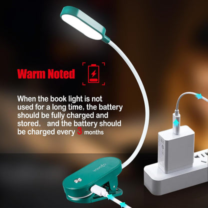 VAVOFO Rechargeable Book Light, 14 LEDs Eye Care Clip On Amber Reading Light for Bookworms Reading in Bed with 9 Colors 9 Brightness (White-Blue)
