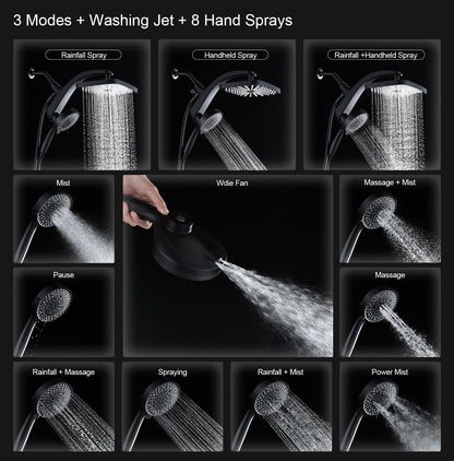Rain Shower Head with Handheld Showerhead, Black 1.75GPM 460311