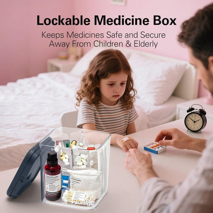 2 Pack Large Medication Lock Box with Code, Clear Lockable Storage Box for Refrigerator, Cabinet & Dorm, Stackable Medicine Box for Prescriptions, Snacks, Phone, 11.9" x 9.3" x 7.6", Black