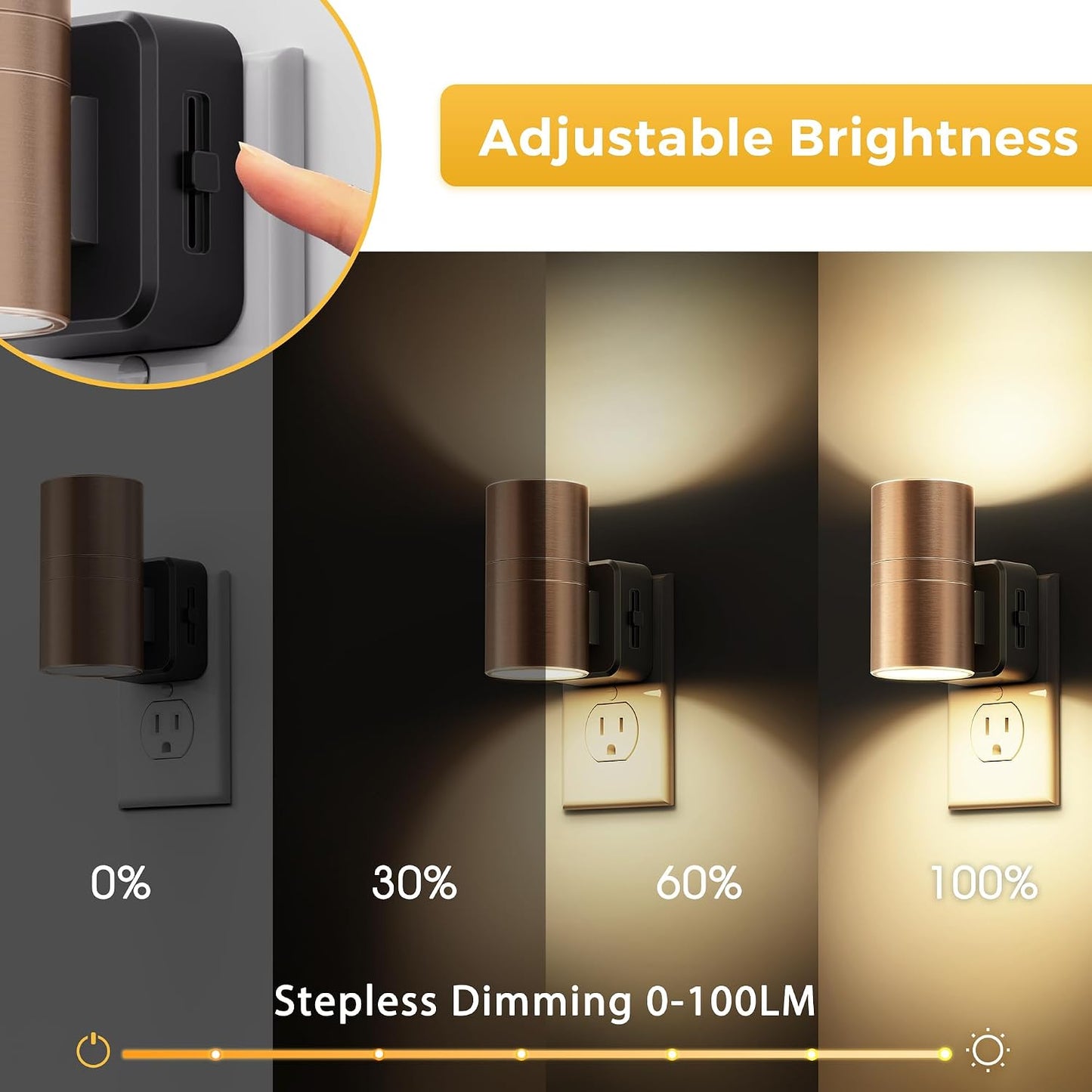 L LOHAS LED Night Lights Plug into wall, Amber Night Light with Adjustable Brightness, Plug in NightLight with Auto Light Sensor, Wall Sconce-Style Design Night Light for Bathroom,Hallway, 2 Pack