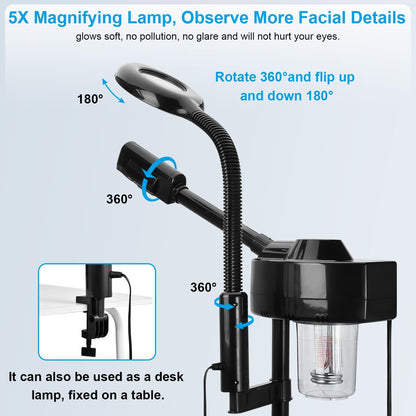 Professional Facial Steamer, Face Steamer with Hot Mist, Esthetician Facial Steamer Salon Spa Beauty Skin Care Equipment