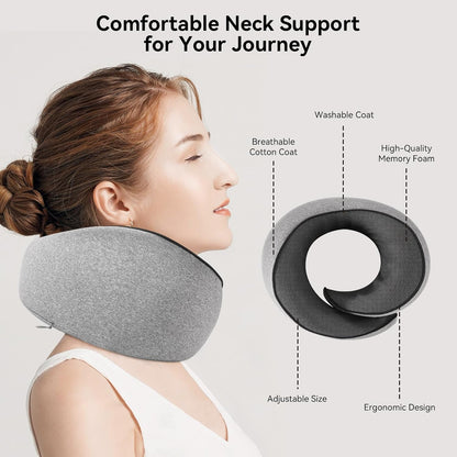 Travel Pillow, Memory Foam Neck Pillow with Ergonomic 360° Support, Travel Neck Pillow for Airplanes, Compact Design for Plane, Car & Office Travel Essentials, Max Black