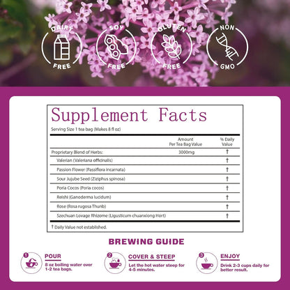 VailHerbTea Valerian Root Tea for Sleep, Relaxation & Mood Balance, 7-in-1 Valerian Tea w/Passion Flower & Reishi, Caffeine Free, 50 Tea Bags
