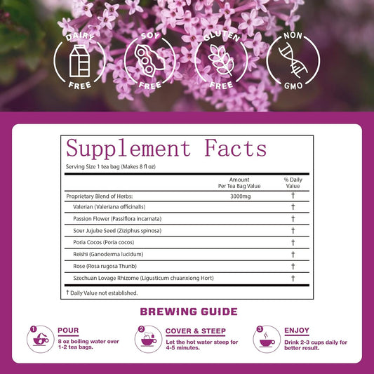 VailHerbTea Valerian Root Tea for Sleep, Relaxation & Mood Balance, 7-in-1 Valerian Tea w/Passion Flower & Reishi, Caffeine Free, 50 Tea Bags