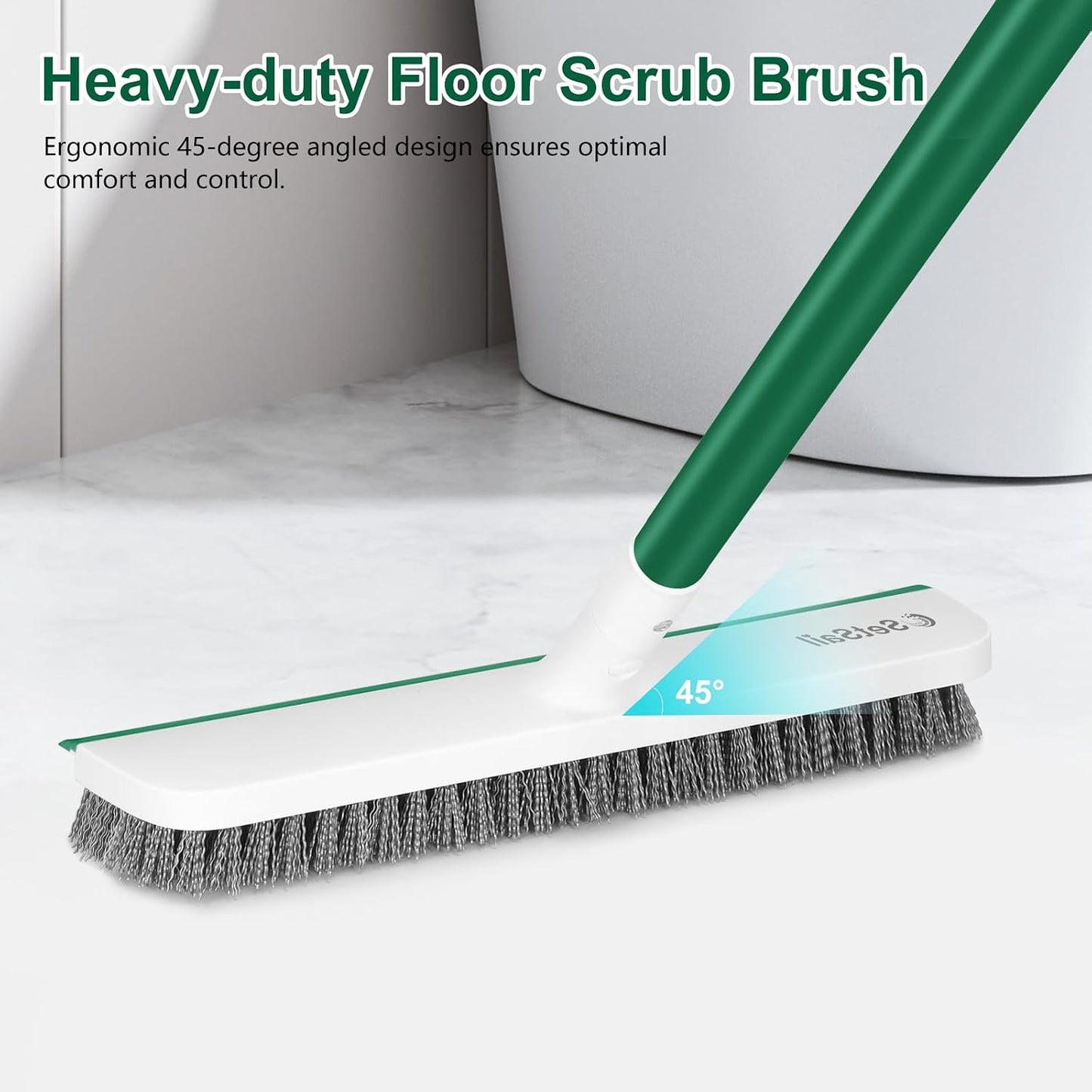 SetSail Floor Scrub Brush with 51-Inch Long Adjustable Handle 2 in 1 Scrape Brush Stiff Bristle Floor Scrubber for Cleaning Shower Bathroom Garage Kitchen Wall Deck Tub Tile