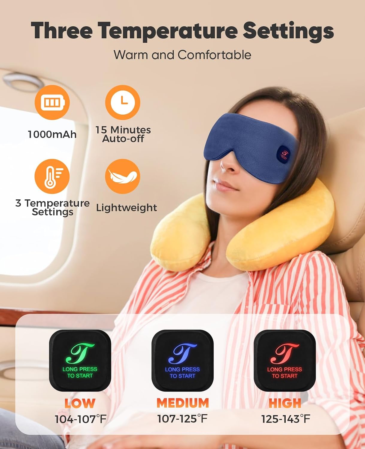 Heated Eye Mask, Cordless Warm Eye Compress for Dry Eyes Blepharitis, Light Blocking Heat Eye Mask for Men Women, 1000mAh Rechargeable Battery and Washable Cover (Black)